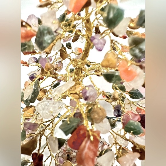 Home crystal tree gold leaf wire bends with semi precious stones 8 inch tall - Picture 12 of 12
